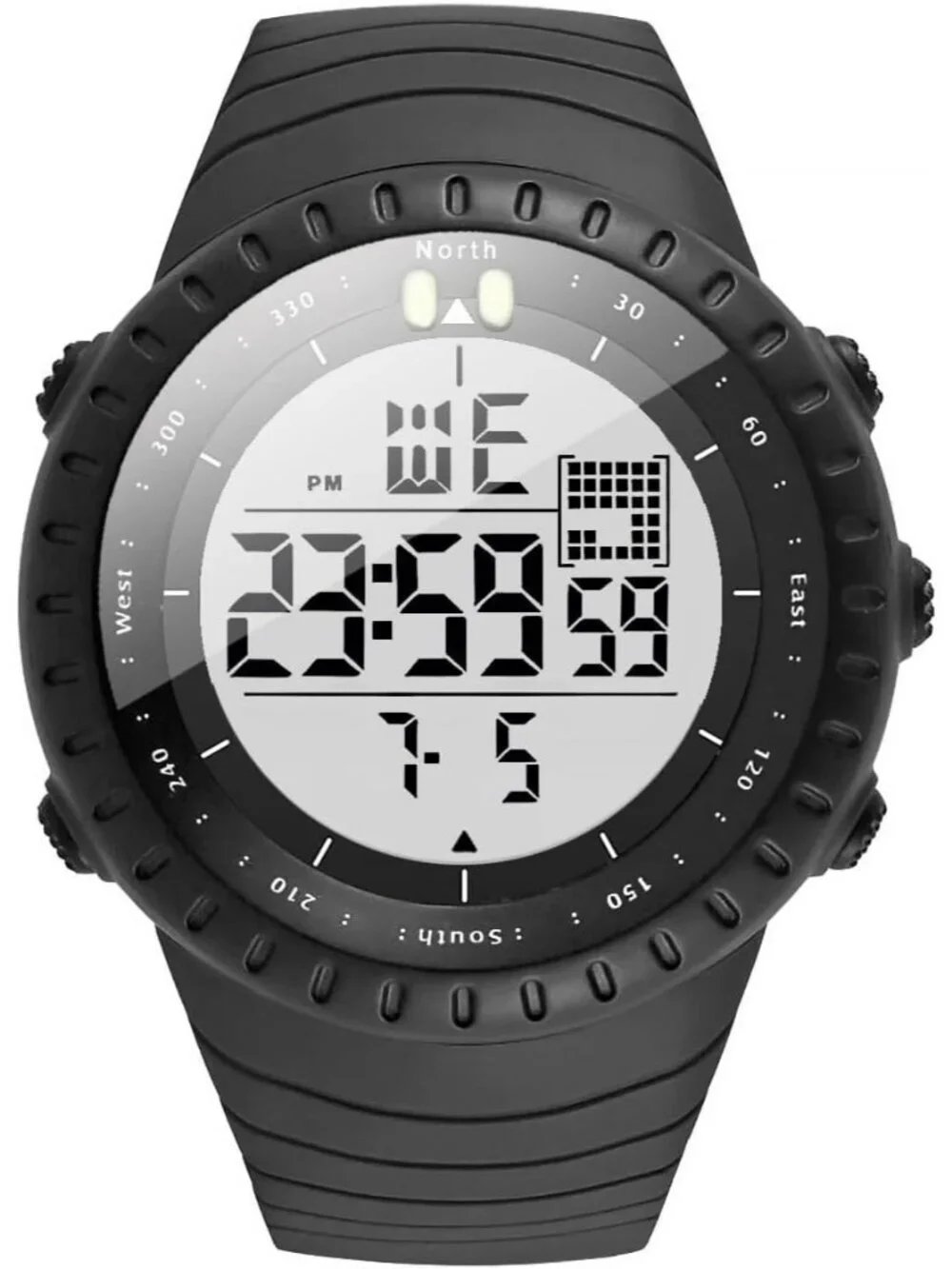 Men's Black White Dial Analog Sports Outdoor Waterproof Military Digital Watch